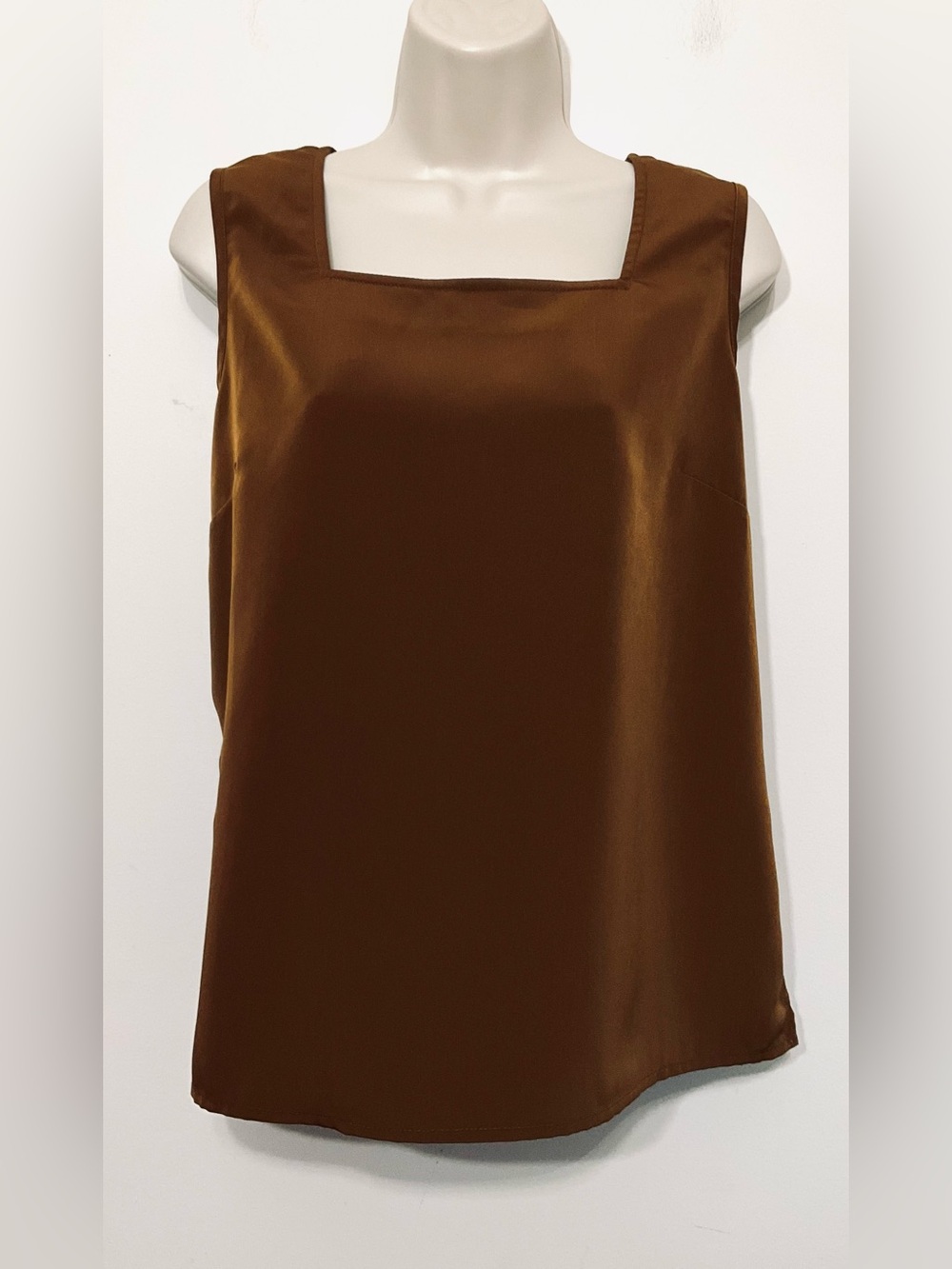Classic Brown Sateen sleeveless Square-Neck Women's Top